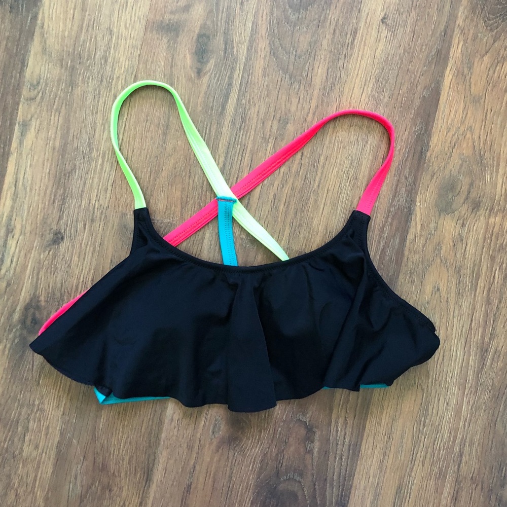 VS PINK neon strappy back flounce bikini top